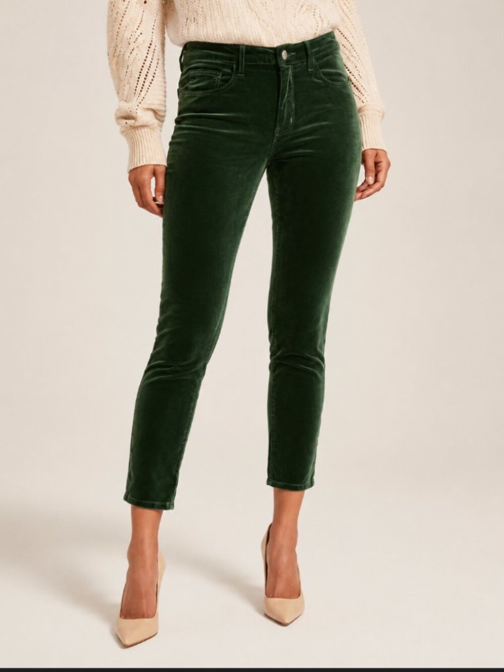 L'Agence Margot Moss Green Velvet Mid Rise Skinny Cropped Jeans Size 25